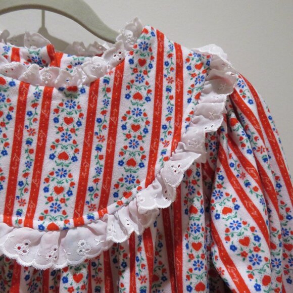 LANZ OF SALZBURG Tyrolean Cotton Flannel Floral Heart Nightgown Dress Prairie - Picture 4 of 14